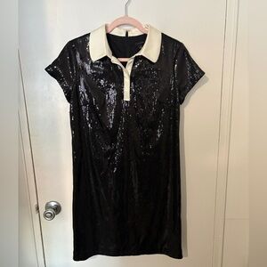 Ann Taylor Black Sequin Mini Dress with Cream Collar
